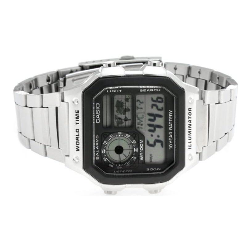 Casio Youth Series Retro Small Square Waterproof Sports Quartz Movement Stainless Steel Strap Men watches Black AE-1200WHD-1AVDF