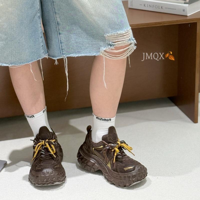 Leather Double Shoelaces Dad Shoes Women's Autumn New Thick-soled Heightening Women's Fashion Versatile Casual Sports Shoes Tide