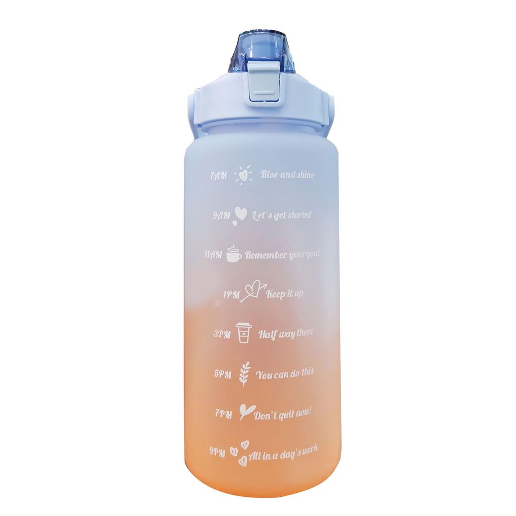 Straw Bottle Leakage Proof Frosted Gradient Color Open Sports Water Cup with Handle Clear Scale 2000ml