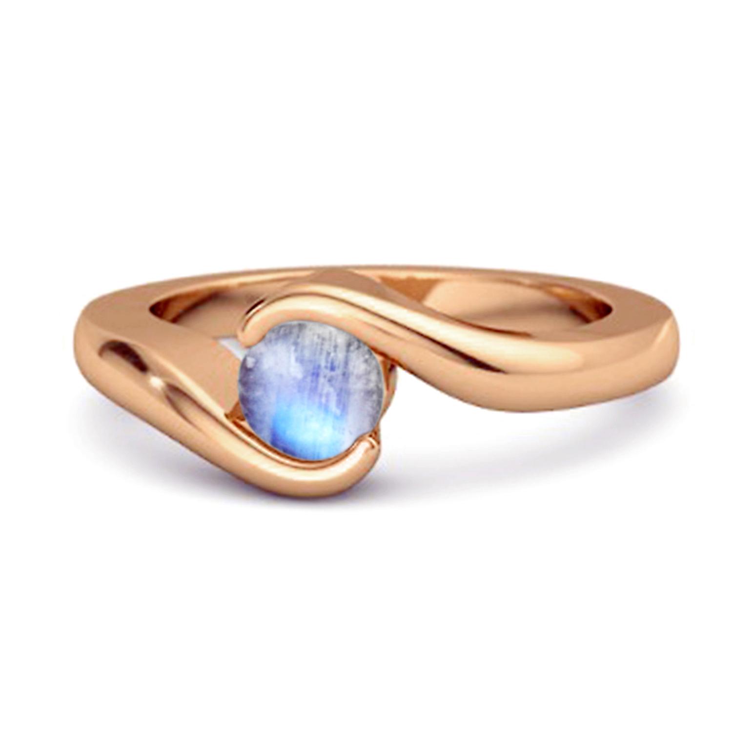 

Moonstone Modern Bypass Band Ring - 925 Sterling Silver Rose Gold Vermeil 10