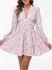 2025 Spring Sweet Print V-neck Lace Short Dress for Women