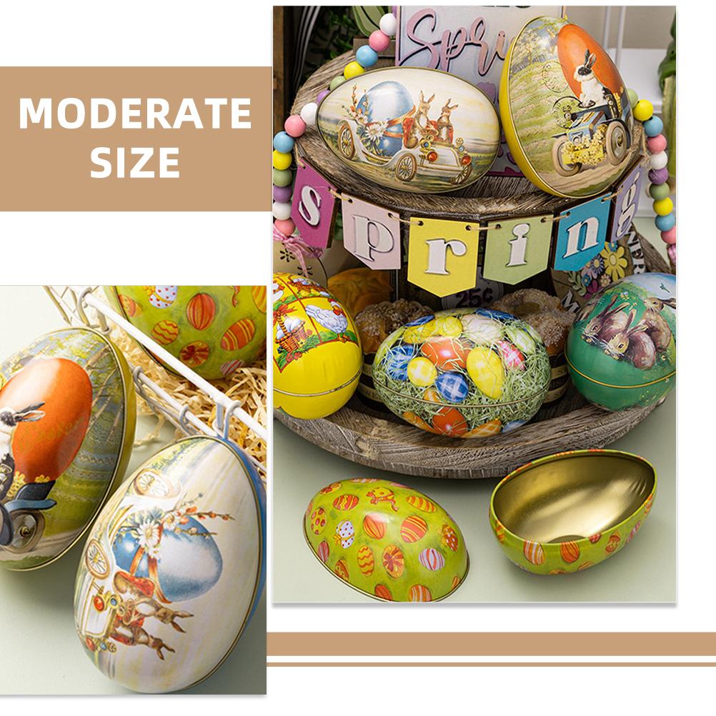 6 Stück Ostern Weißblech Eier Süßigkeiten Fall Party Süßigkeiten Halter Container Verpackung Box Cartoon Leckerli-Boxen Gefälligkeiten Keks Eisen Cookie