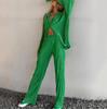 European & American Women's Solid Color Drape Pleated Casual Two-Piece Set - 2025 Spring/Autumn Collection
