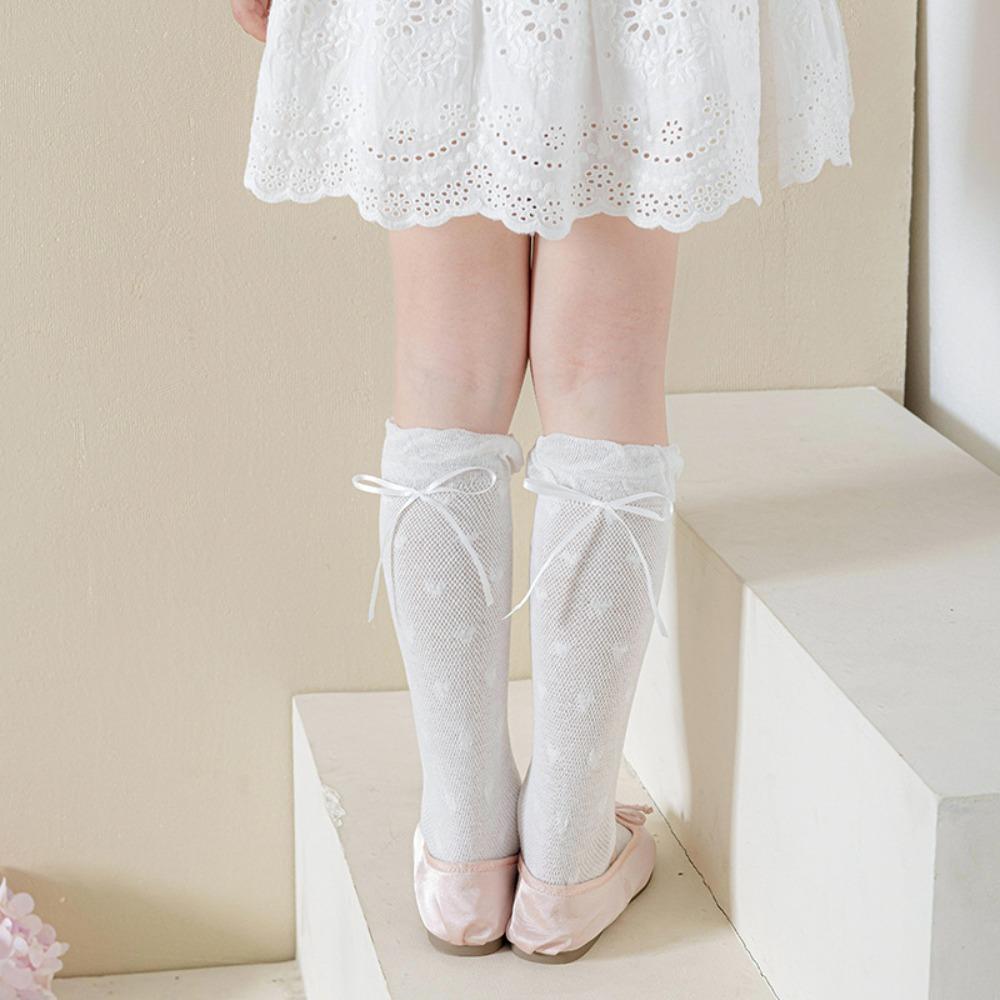 

Princess Children Mid-Tube Hosiery Ribbon Bow Balletcore Socks Lolita Lace Stockings Girls белый