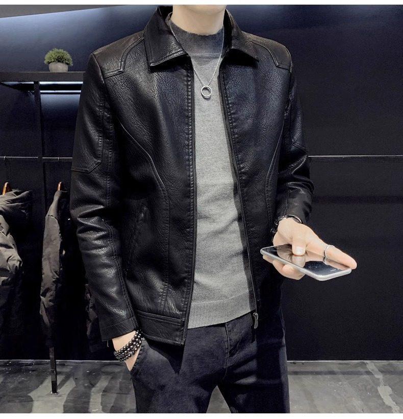 Woodpecker Men's Genuine Leather Motorcycle Jacket - Casual Spring/Autumn Outerwear