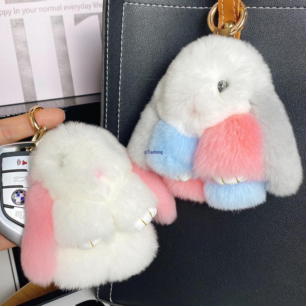 Mini Rex Rabbit Fur Pom Pom Keychain Bag Charm Keyring