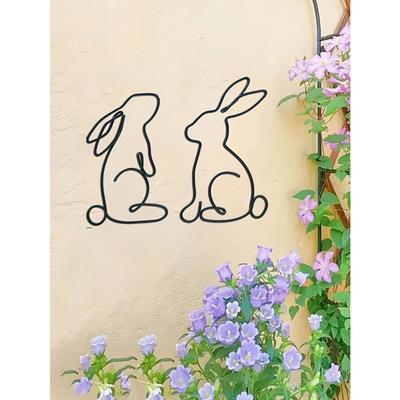 2 Packs Rabbit Metal Bunny Wall Hanging, Preset Geometric Rabbit Iron Sculpture, Spring Festival Farmhouse Decoration, Indoor Outdoor Porch Sign
