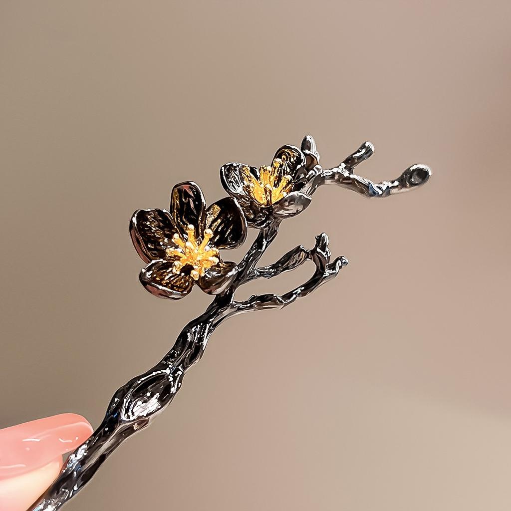 Chinese Style Peach Blossom Branch Women's Simple Metal Flower Chopsticks Hair Clip, Hair Styling Tool, Headwear Accessories