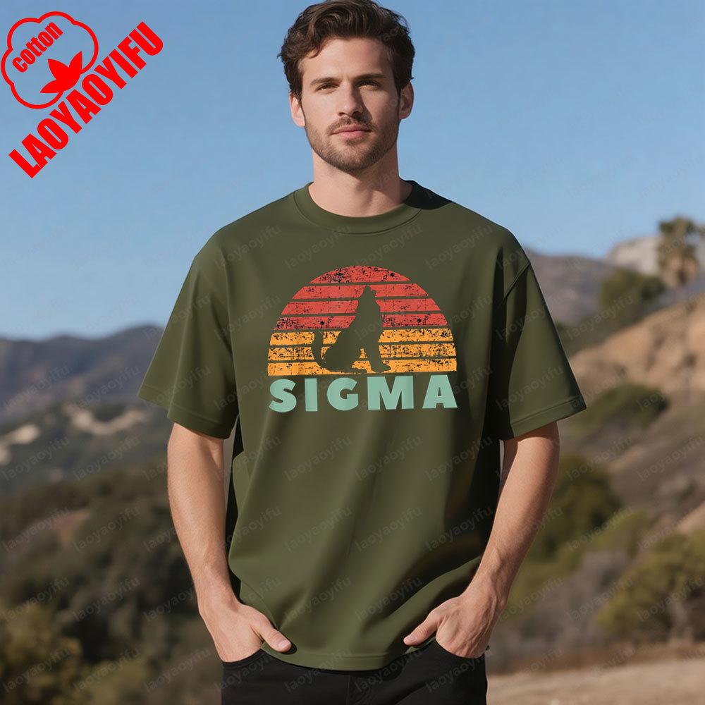 Vintage Creative Design Sigma Wolf Shirt Retro Sigma Male TShirt Men Summer Casual Daily Life Crewneck Cotton Short Sleeve