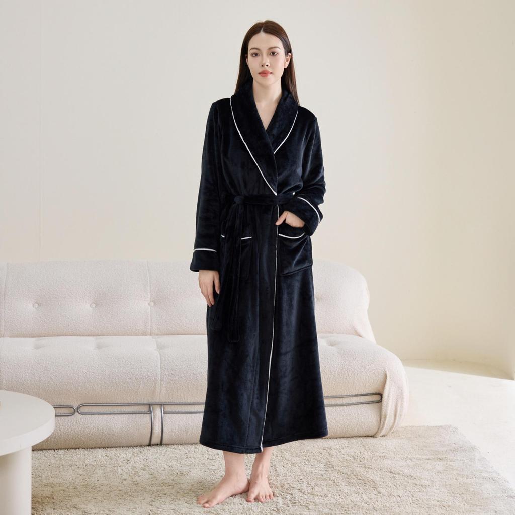 In Stock Flannel Couple's Bathrobe - Unisex Hotel B&B Long Bathrobe