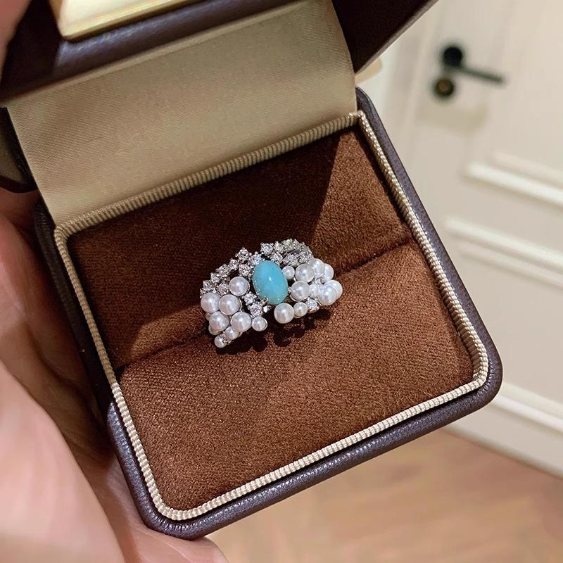 

Винтажное кольцо с бриллиантами, инкрустированное жемчугом и бирюзой, легкое, роскошное, высококлассное, романтичное, для женщин, модная бижутерия, подарки resizable