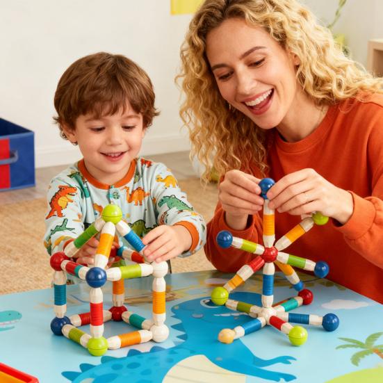 Expandable Magnetic Building Sticks Flexible Rods with Strong Magnets Kids STEM Learning Toys for Creative 3D Shapes