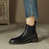 Krazing Pot Cow Skin Autumn Winter Shoes Concise Thick Heels Size 43 Size 42 Chelsea Boots Round Toe Slip on Retro Ankle Boots