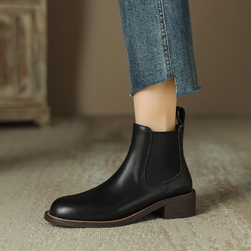 Krazing Pot Cow Skin Autumn Winter Shoes Concise Thick Heels Size 43 Size 42 Chelsea Boots Round Toe Slip on Retro Ankle Boots
