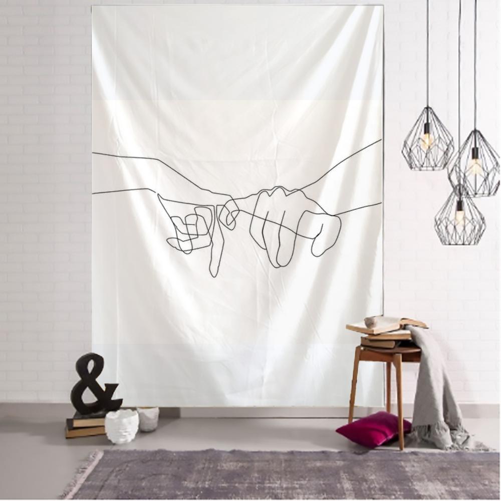 Tapiserie cu desen de linie Kiss Agățat pe perete Decor Boho Tapiserie psihedelic Kiss pentru agățat de perete abstract