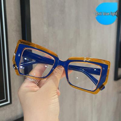 Occhiali Retro Color Block Cat Eye con Montatura Piatta Anti Luce Blu per Donna - Montature Poligonali alla Moda