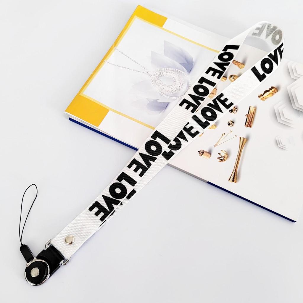 Stylish LOVE Silk Phone Lanyard with Woven Strap and Name Tag