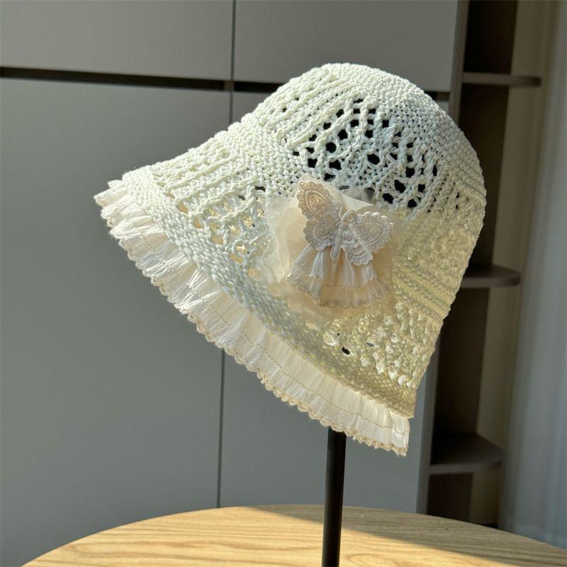 

Французская кружевная шляпа-ведро для женщин, весна-лето, новая, полая, солнцезащитная шляпа для рыбака на берегу моря белый