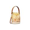 Tory Burch Twill T-Logo Embossed Drawstring Bucket Bag Women Handbags Ivory Orange 148682-104