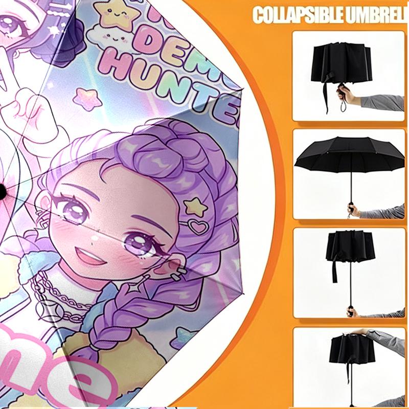 Custom Name Personalized KPop Demon Hunters Print Umbrella, Auto Open Close, 8‑Rib Sturdy Frame, Commute Camping Hiking Use, Birthday Gift