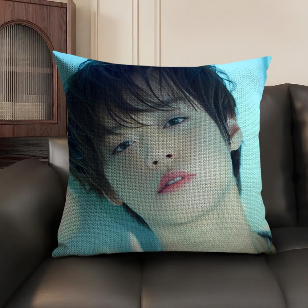 P-Park Ji-Hoon Singer Cushion Cover Natural Linen Organic Fabric Double-Sided Printing Sofa Home Decor Gift Pillow Case