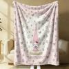 Sanrio Hello Kitty Plush Flannel Blanket Lightweight Throw Pink Gingham Apple Blanket Bed Sofa Cover School Office Nap Shawl
