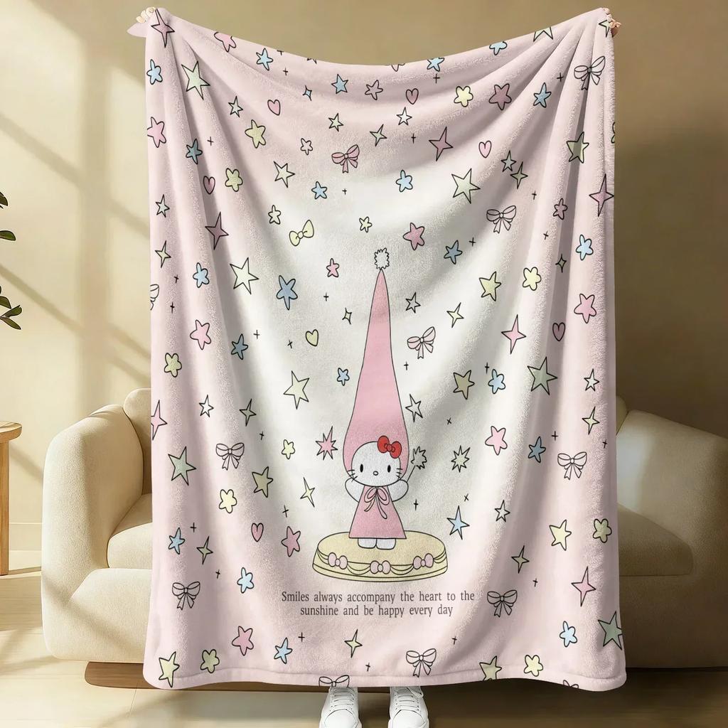 Sanrio Hello Kitty Plush Flannel Blanket Lightweight Throw Pink Gingham Apple Blanket Bed Sofa Cover School Office Nap Shawl