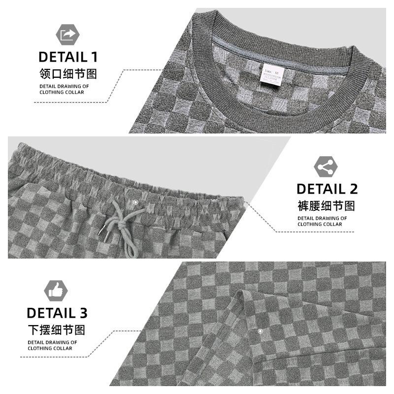 Men's Summer Towel Jacquard Cloth Men's Plaid Shirt Short-sleeved Shorts Two-piece Casual Sports Suit