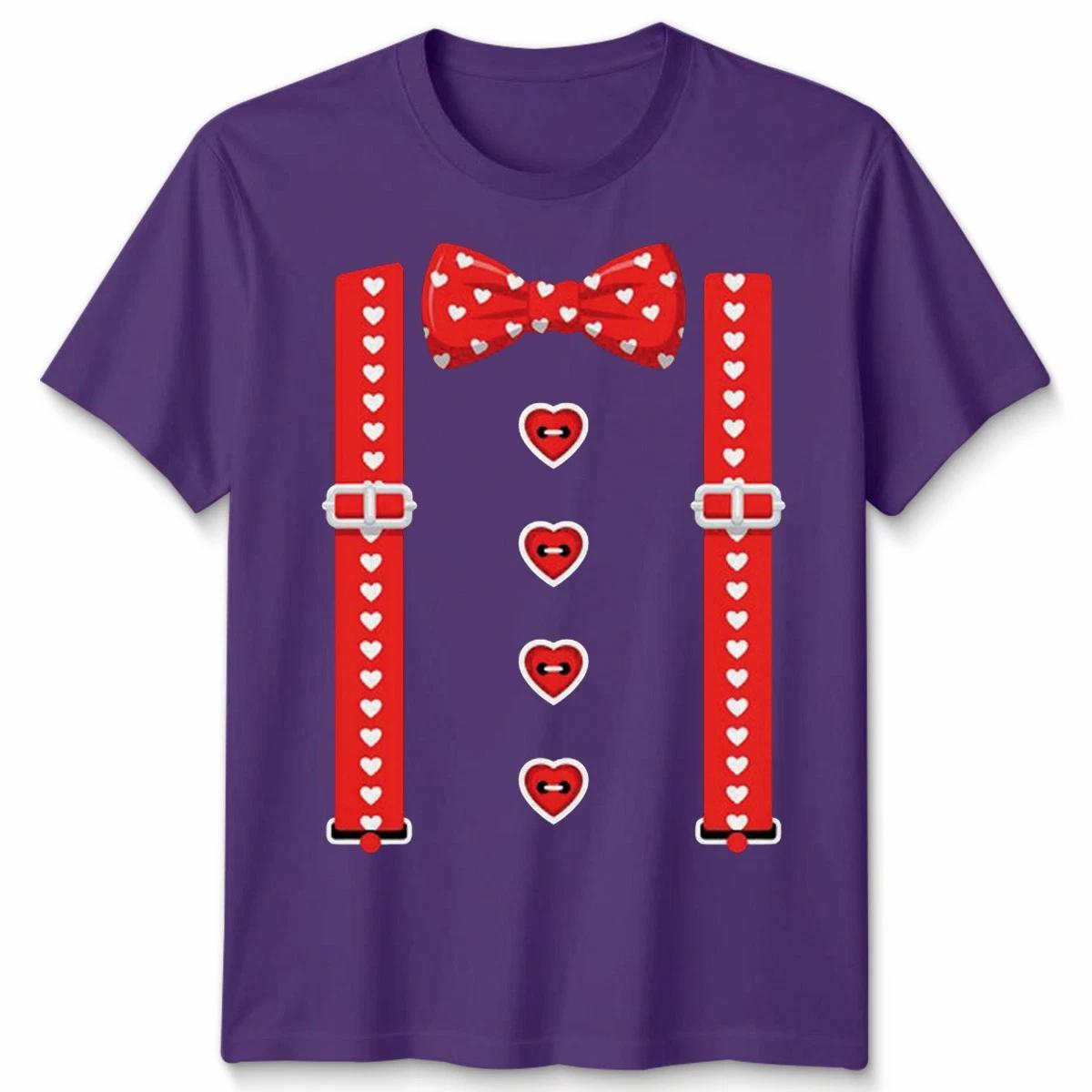 Red Bow Tie Heart Suspenders Valentines Day Mens T-Shirt Womens Graphic Tee 4XL