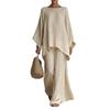 Womens Elegant Loose Fit Solid Color Linen Blend Shirt Wide Leg Pants Set 2026