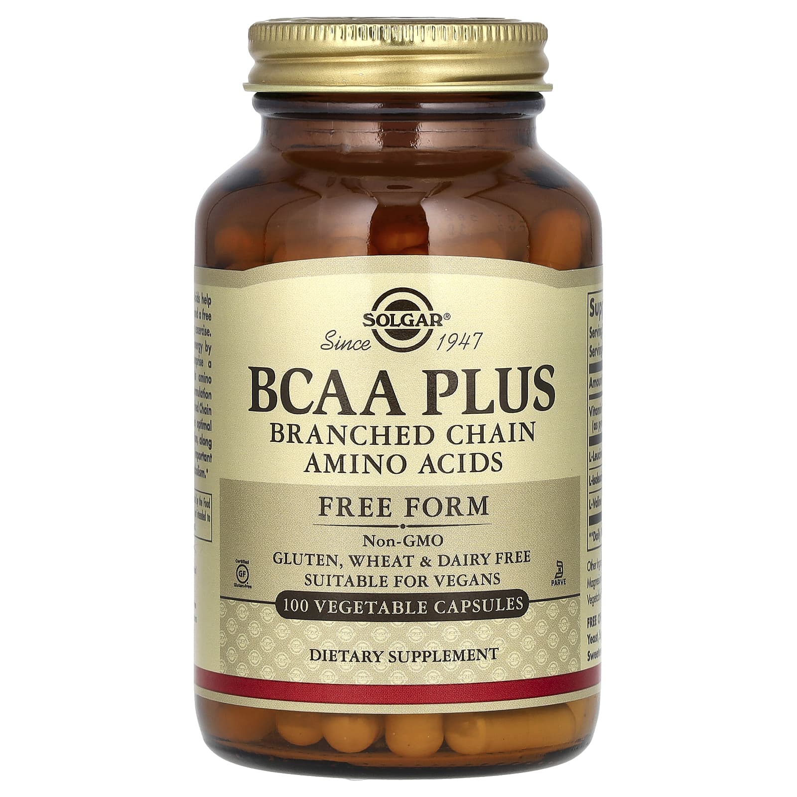 

Solgar, BCAA Plus, Скло, 100 вегетаріанських капсул