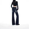 Early autumn dark blue non-stick leg micro-horn jeans women's new medium and high waist straight tube versatile and thin pants