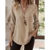 QICED Women's Fashion Casual Solid Color Print Long Sleeve V Neck Blouses & Shirts