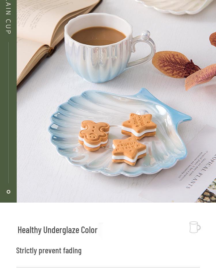 Set Tazza e Sottotazza in Ceramica con Conchiglie: Tazza leggera in madreperla per la casa – Elegante regalo souvenir di lusso