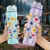 1PC Ditsy Summer Blossom 750ml Color Plastic Sports Water Bottle Leakproof Flip Straw Lid Suitable for Sports Office Home Use