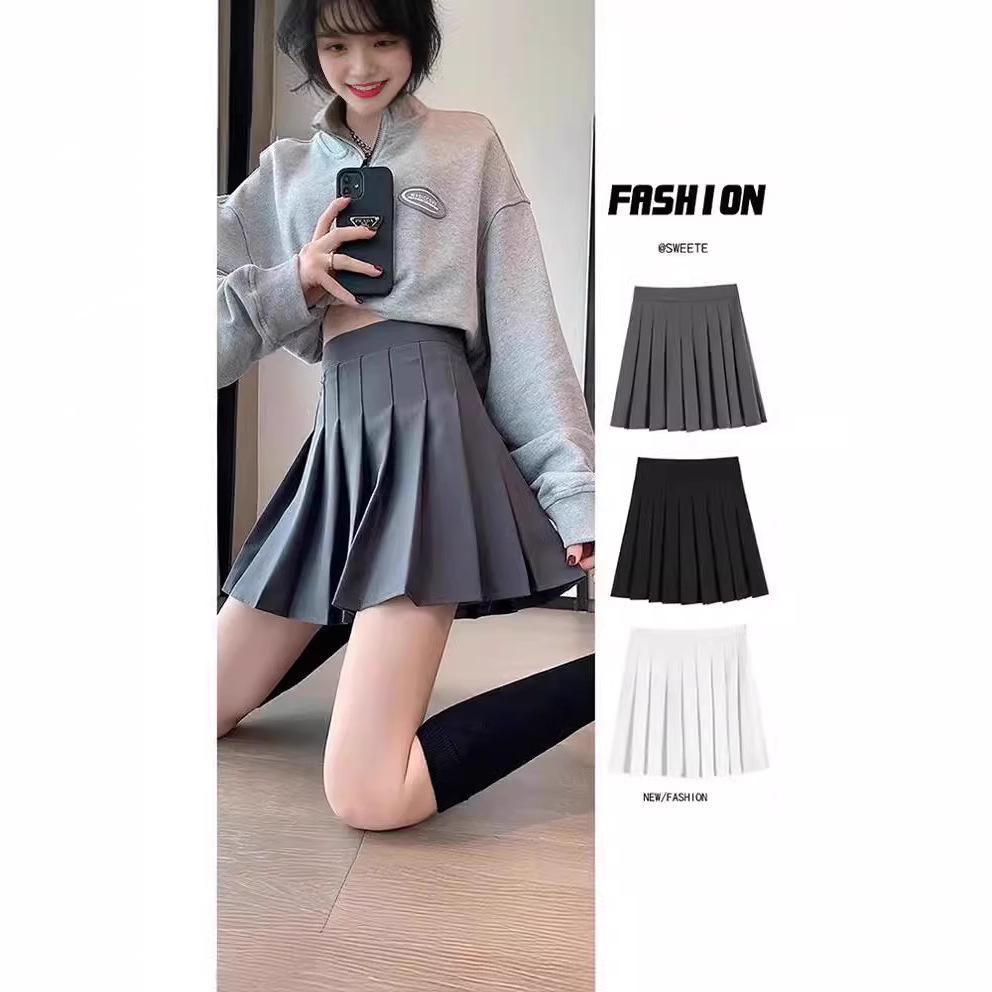 

2024 Women s Korean Pleated Skirt - High Waist A-line Midi, JK Style, Grey Mini Skirt for Petite. Large білий