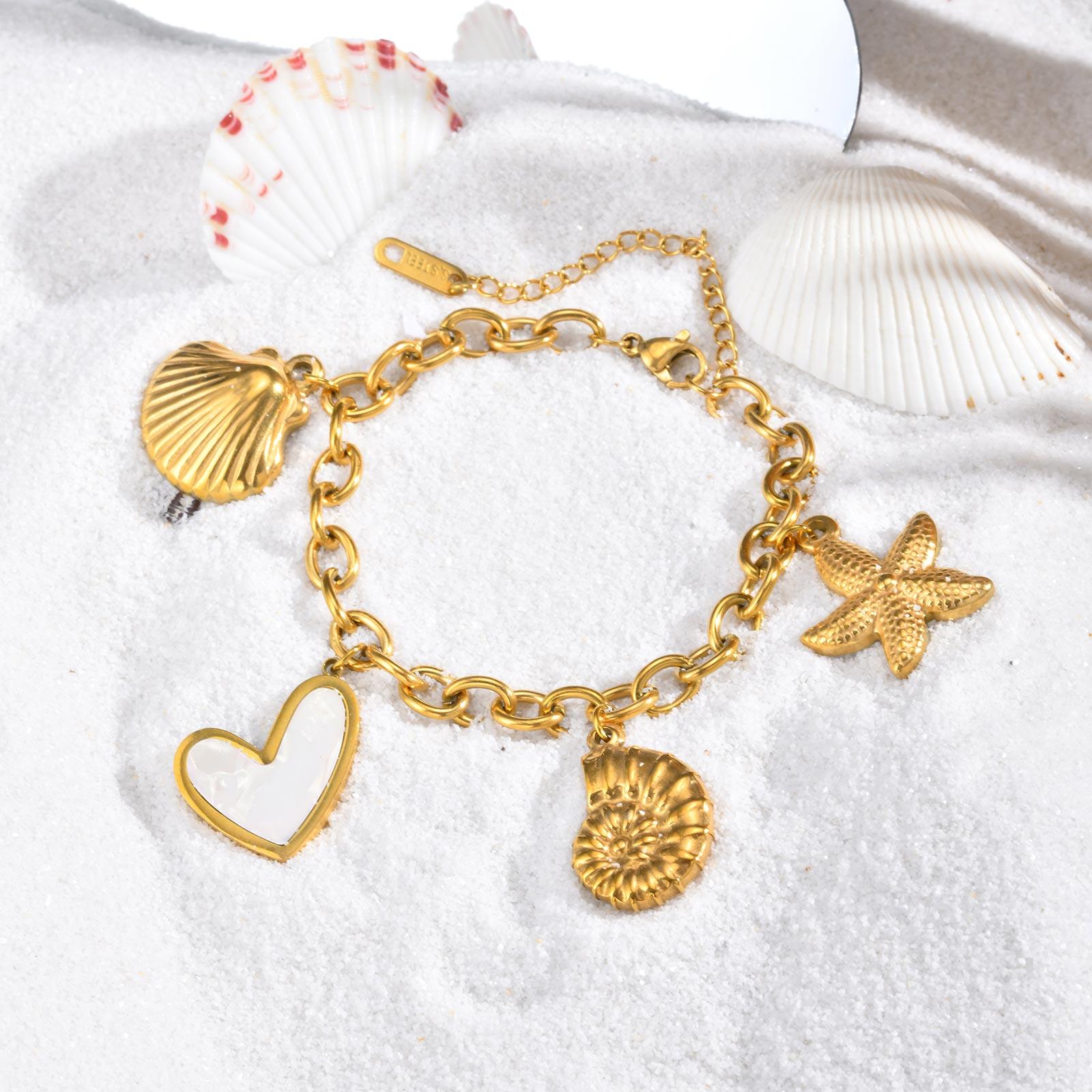 

Marine Style Conch Shell Bracelet for Women,18K Gold Plated Stainless Steel Starfish Bracelets,Summer Charm Jewelry Gifts