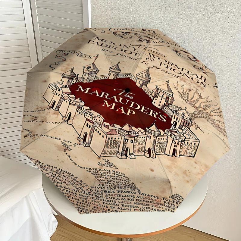 1PC MARAUDER'S MAP Umbrella-8-Rib Reinforced, Automatic Open, Lightweight & Durable, Cute Fashion Accessory for Outdoor, D2615