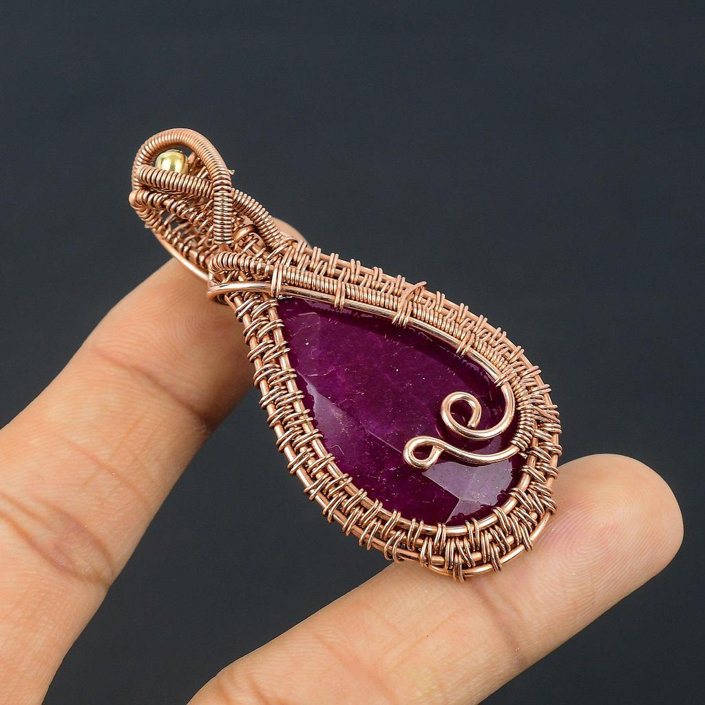 Ruby Pendant Gemstone Jewelry, 999 Copper Wire Wrapped Handmade Pendant, Latest Design Jewelry