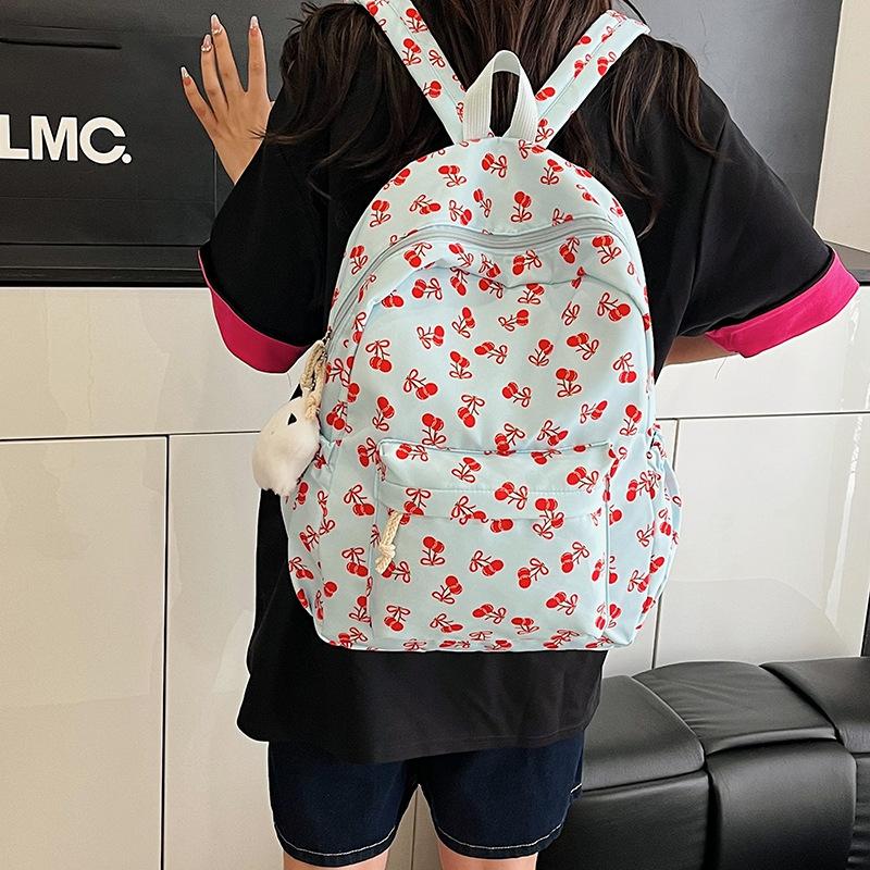 ins cute cartoon printed backpack Japanese style girl schoolbag women cute cherry travel bag