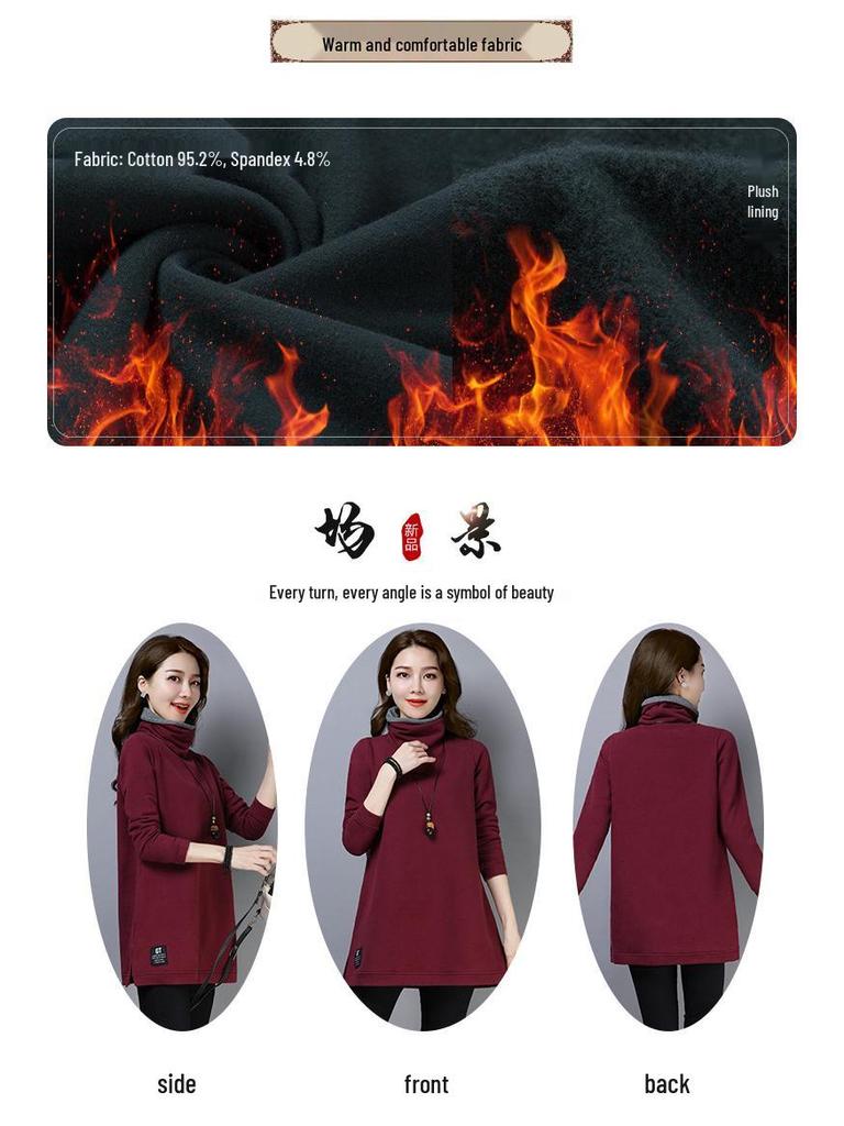 2024 Women's Korean Style High Neck Fleece Sweatshirt, Winter Thickened Mid-Length Loose Fit for Tummy Coverage