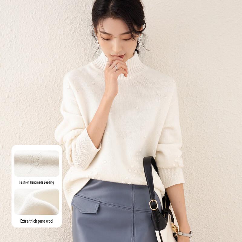 

TUHUANG Women s Thickened Pure Wool Mock Neck Beaded Pullover Sweater XL 170/92A