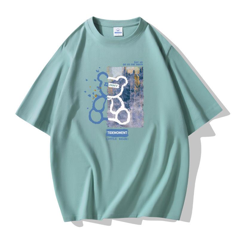 

Футболка с короткими рукавами Cute Bear для мужчин, 100% хлопок, повседневная футболка, большой размер S озеро зеленый