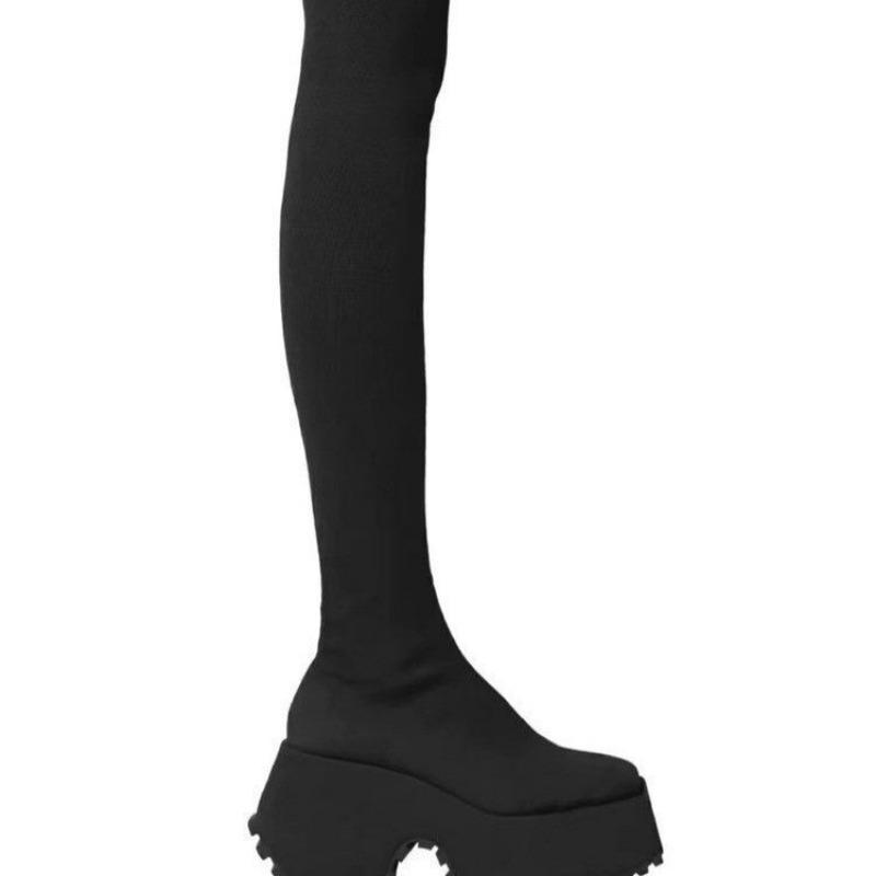 New Large Size New Thick Heel Knitted Elastic Boots Women's High Heel Two Wear Elastic Wool Cotton Boots Size
