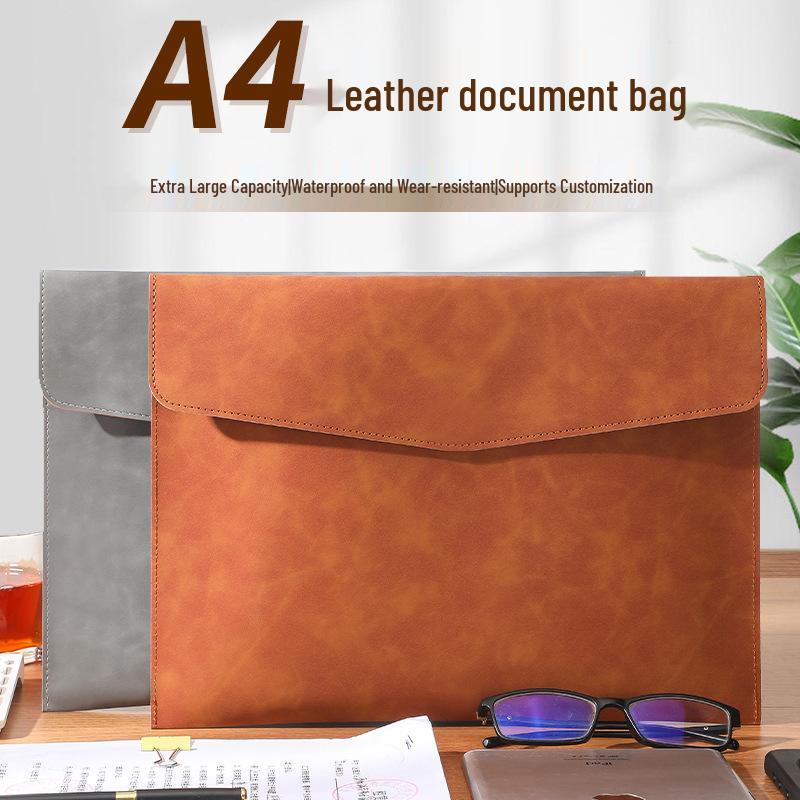 A4 Leather Waterproof Briefcase for Office & Business Use
