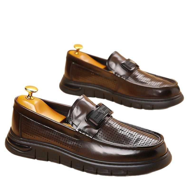 Foreign trade men's leather shoes British business casual shoes summer hollow leather surface driving outdoor dress trendy men's shoes