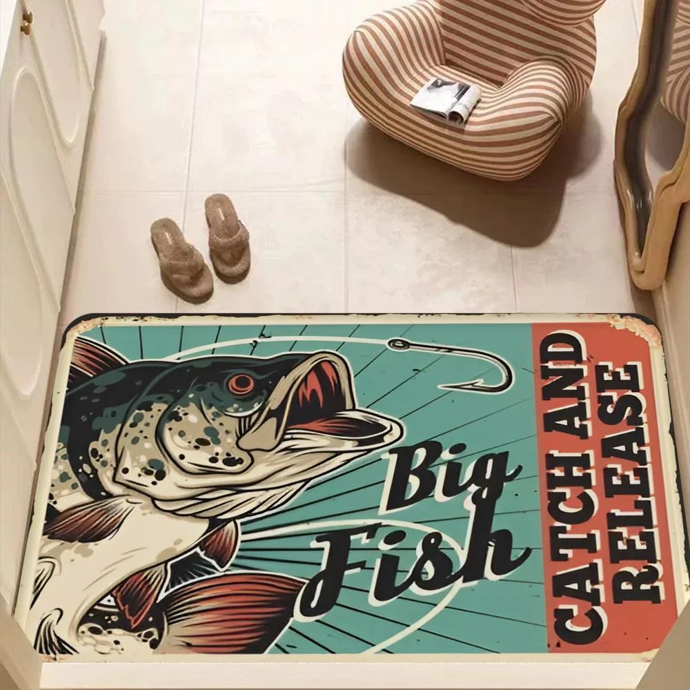 Nash Fishing Logo Floor Mat Bathroom Mat Kids Room Bedroom Decoration Balcony Anti-Slip Doormat Living Room Bedside Area Rugs