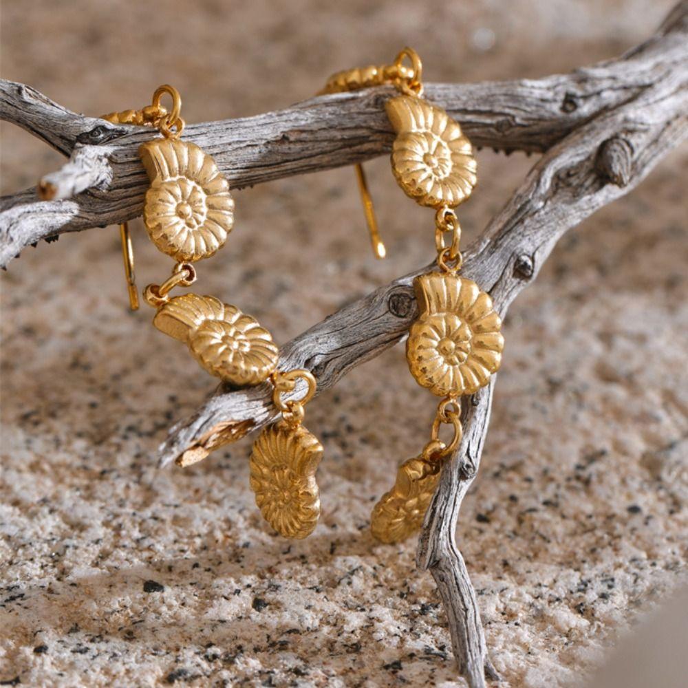 Golden Long Dangle Earrings Ocean Style Ear Pendants New Conch Earrings Women