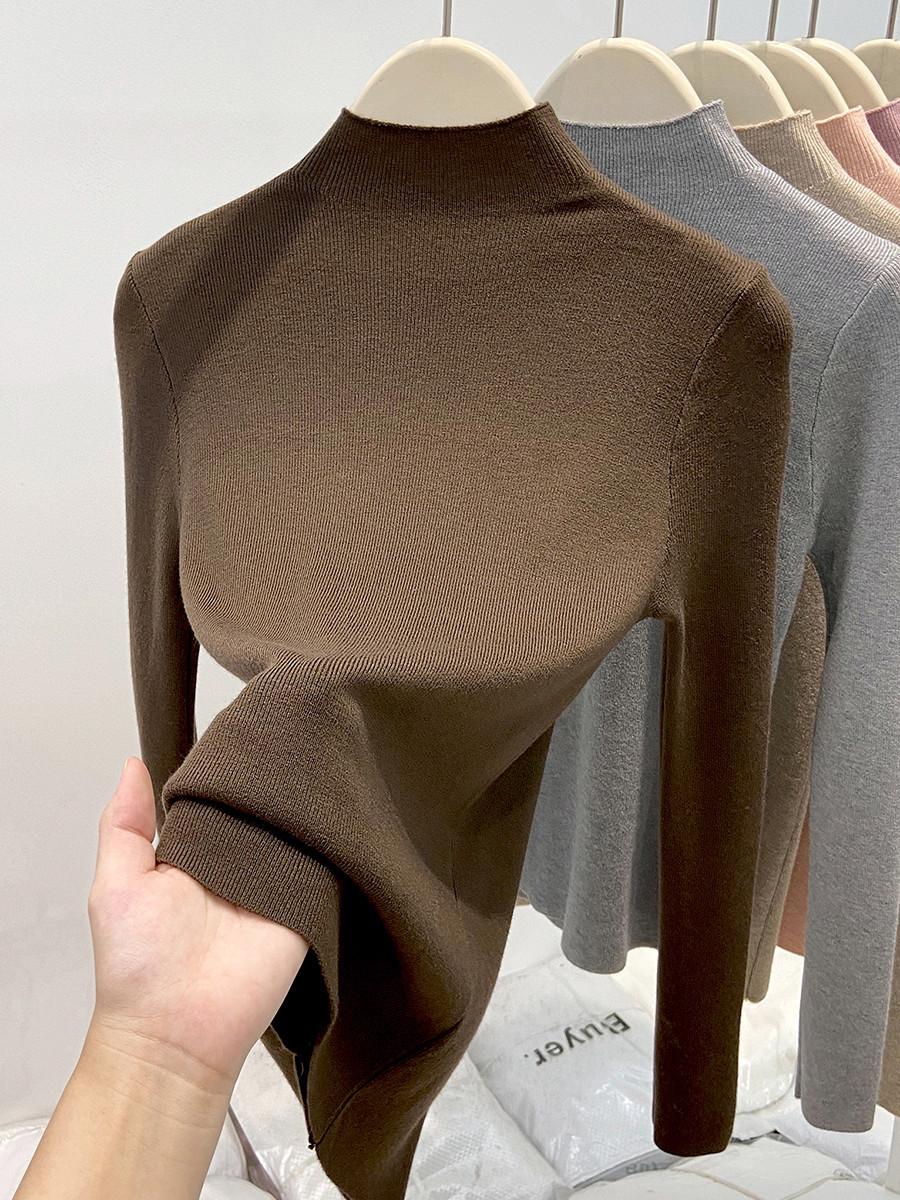 

Semi-turtleneck white angola red knitted sweater women s autumn and winter slim-fitting and thin top basic inner bottoming shirt L кофейный