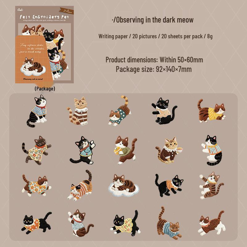 

Ketchup Girl Velvet Embroidery Pet Stickers: 6 Style Cute Animal Designs for Journals